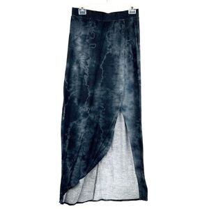 𝅺euc-scrapbook Super Soft, Feminine, Black TieDye, Deep Side Slit, Maxi Skirt M